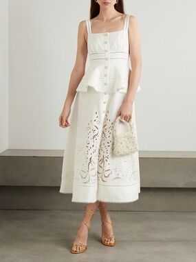 Self-Portrait White Eyelet Maxi Skirt with Button Front
